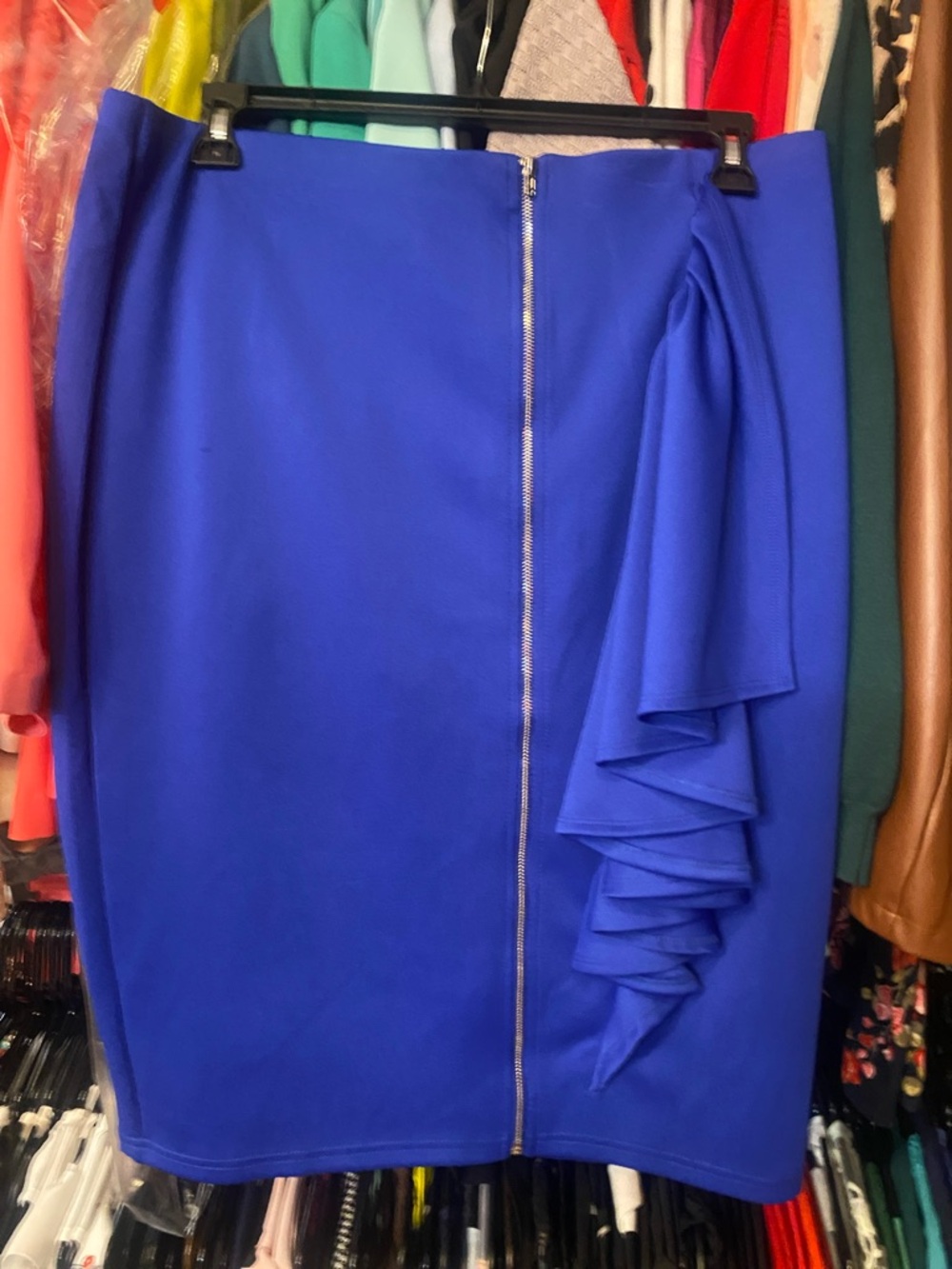 SHEIN Royal Blue Pencil Skirt with Side Ruffle & Front Zip